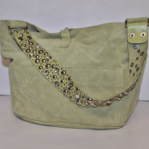 Never Carried Deux Lux Genuine Suede Leather Crystal Rhinestone Strap Hobo Bag - Picture 10 of 12